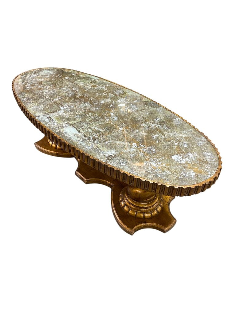Hollywood Regency Golden Oval Coffee Table