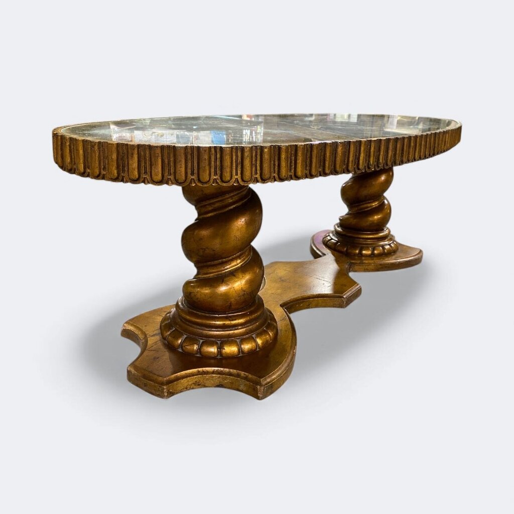 Hollywood Regency Golden Oval Coffee Table