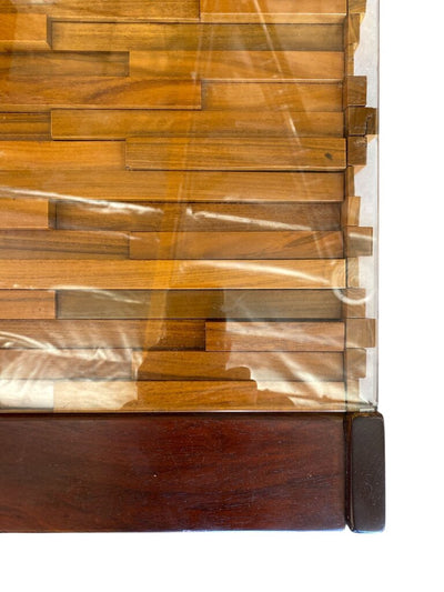 Percival Lafer MCM Brazilian 1960's Glass-Top Coffee Table in a Mosaic of Exotic Woods