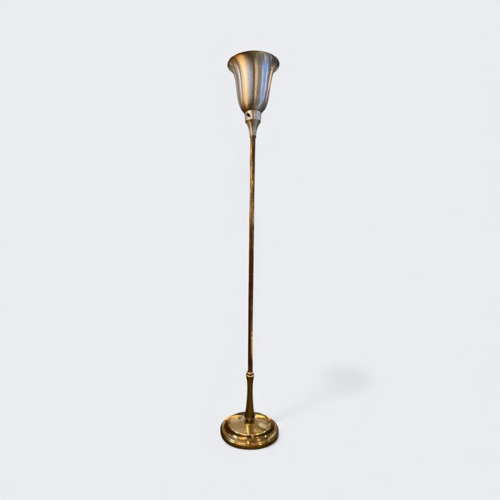 1940's Russel Wright Art Deco Torchiere Floor Lamp in Bronze with Spun Aluminum Shade