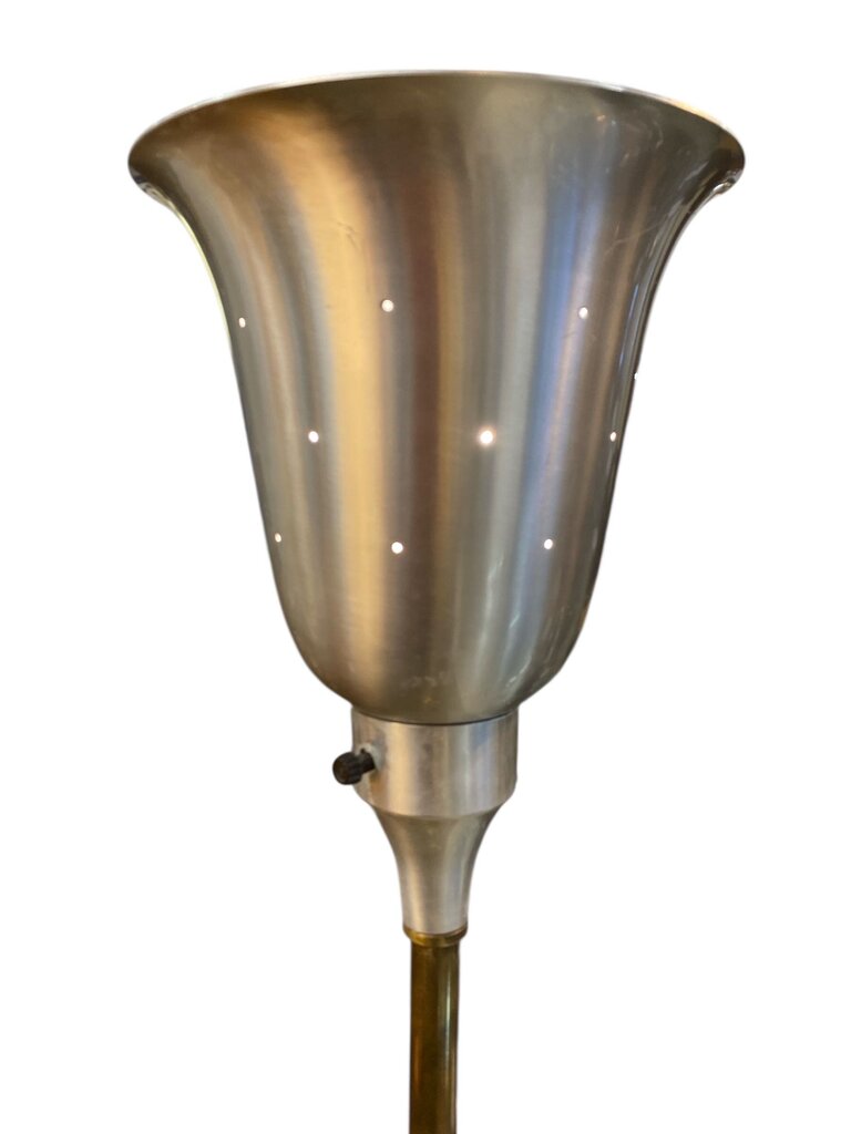 1940's Russel Wright Art Deco Torchiere Floor Lamp in Silver with Spun Aluminum Shade