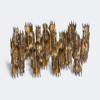 MCM Brutalist Copper Wall Sculpture with Disguised Candle Holders