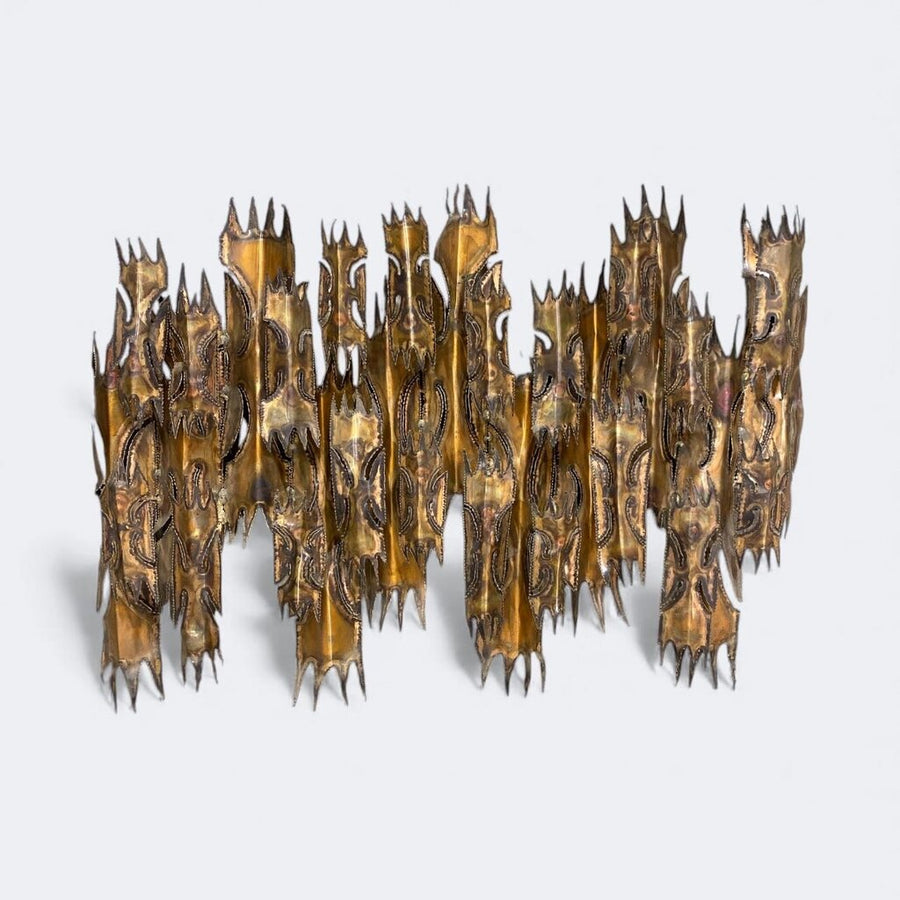 MCM Brutalist Copper Wall Sculpture with Disguised Candle Holders