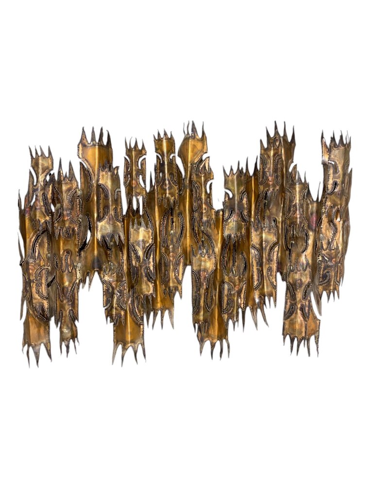 MCM Brutalist Copper Wall Sculpture with Disguised Candle Holders