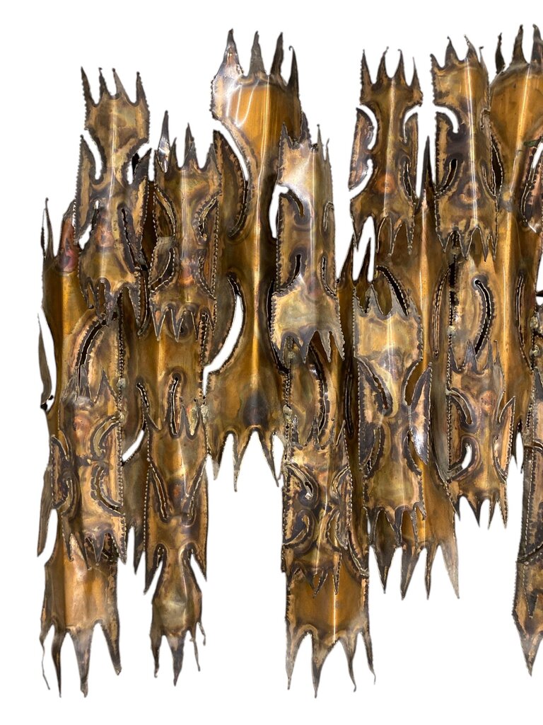 MCM Brutalist Copper Wall Sculpture with Disguised Candle Holders