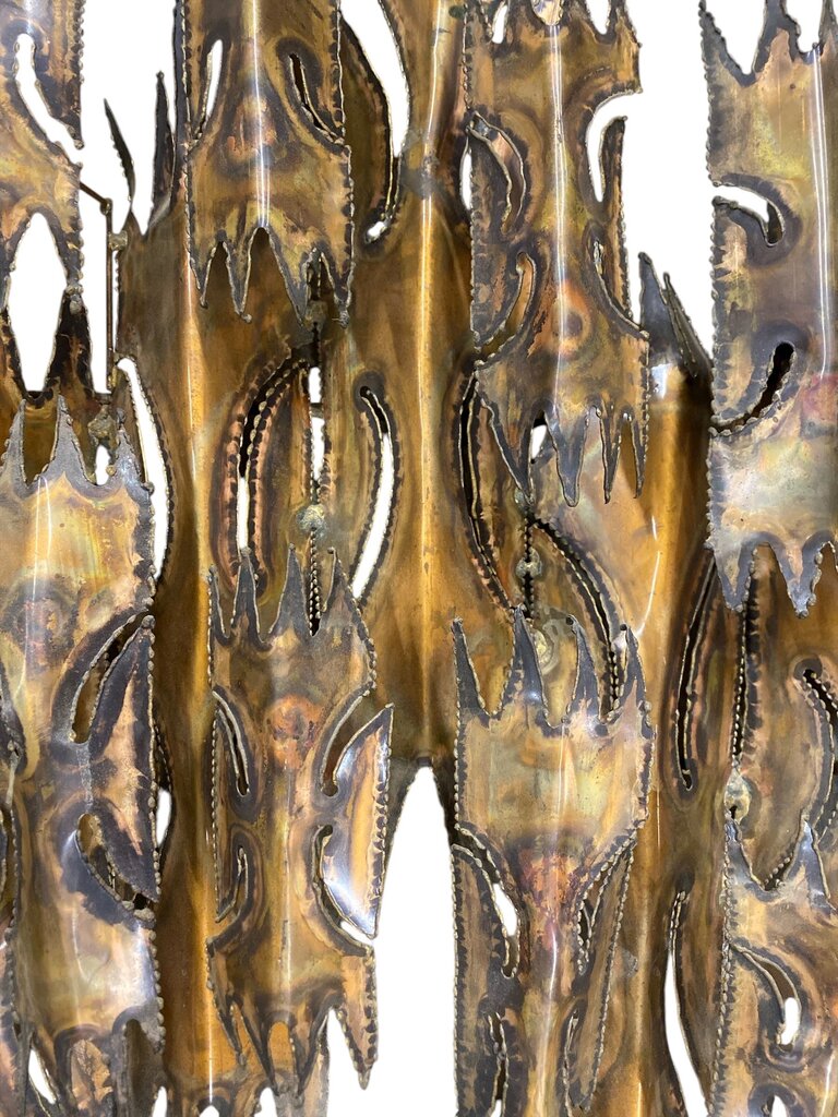 MCM Brutalist Copper Wall Sculpture with Disguised Candle Holders