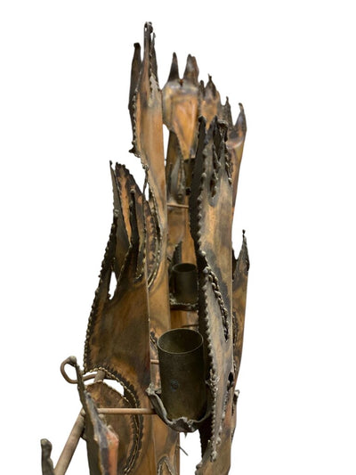 MCM Brutalist Copper Wall Sculpture with Disguised Candle Holders