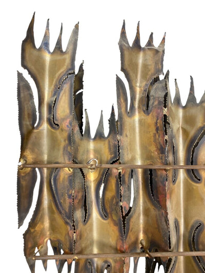 MCM Brutalist Copper Wall Sculpture with Disguised Candle Holders