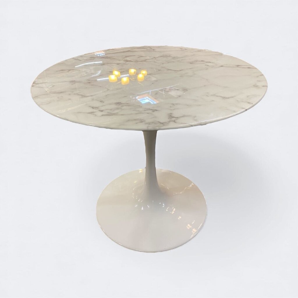 36" Tulip Dining Table with Faux Marble Top and White Base