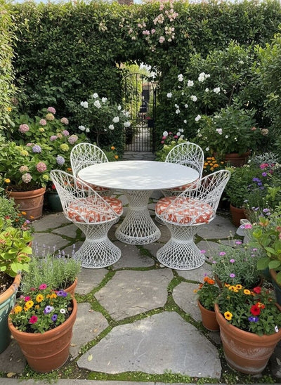 MCM Russell Woodard Outdoor Dining Set with 47" Table and Four Chairs (Set of 5)