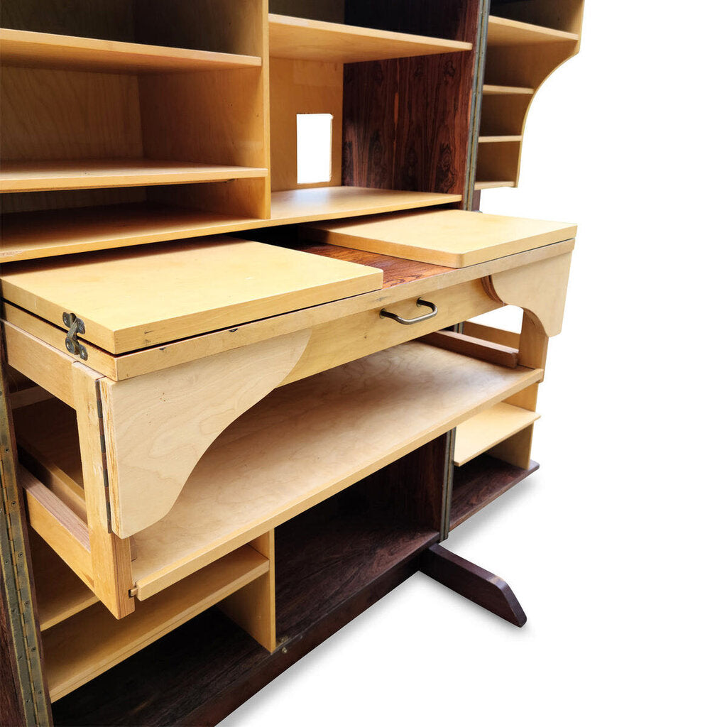 Mid Century "Magic Box" Brazilian Rosewood Office Desk by Mummenthaler & Meier Innovativ