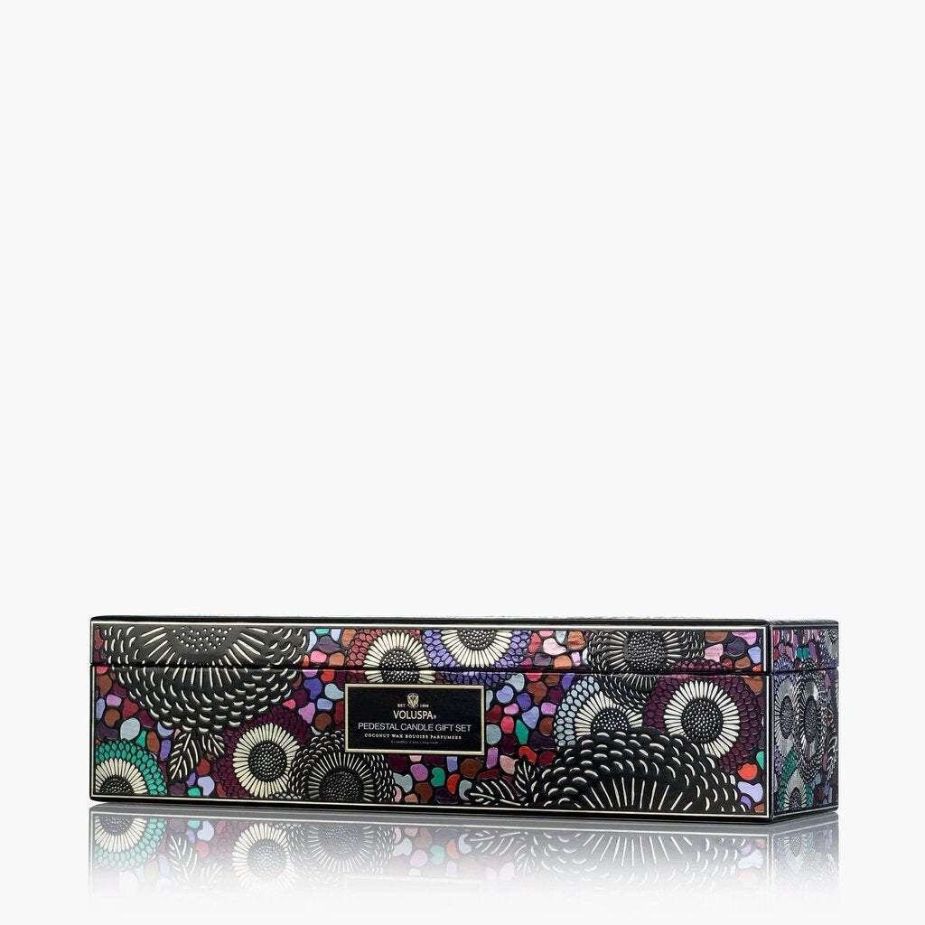 Voluspa Best Sellers Pedestal Set of Amber, Goji, Lavender and Wildberry 2.5oz Candles