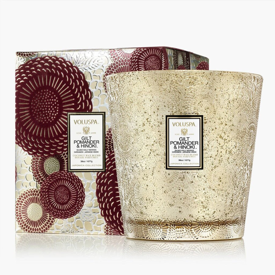 Voluspa Gilt Pomander & Hinoki 3 Wick Hearth Candle