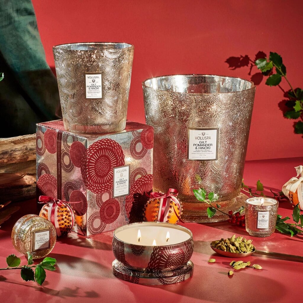 Voluspa Gilt Pomander & Hinoki 3 Wick Hearth Candle