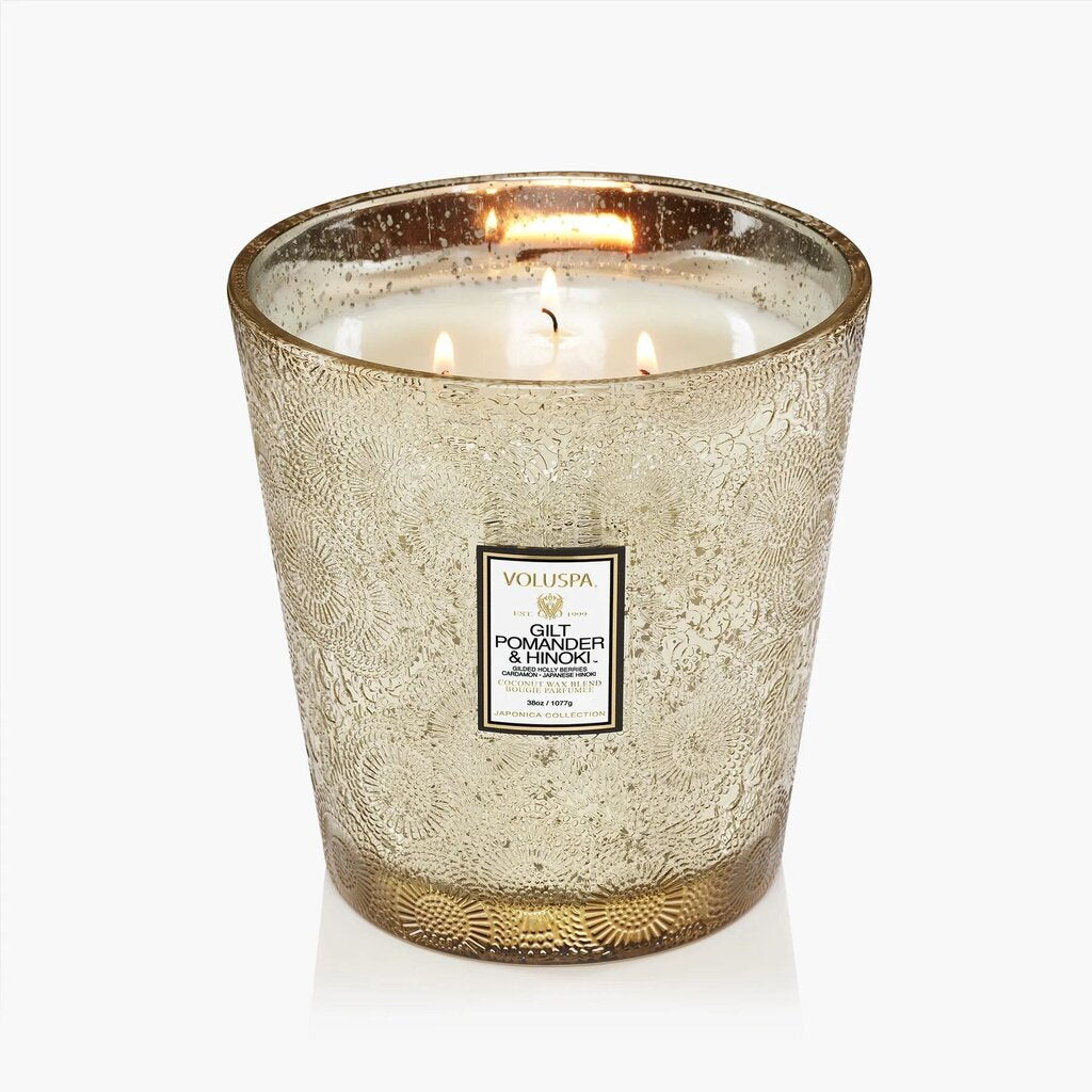 Voluspa Gilt Pomander & Hinoki 3 Wick Hearth Candle