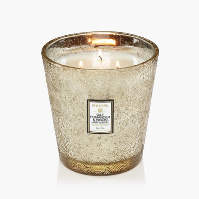 Voluspa Gilt Pomander & Hinoki 3 Wick Hearth Candle