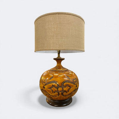 Mid Century Ceramic Large Table Lamp - Burlap Shade