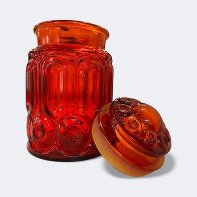 Vintage L.E. Smith Moon and Stars Amberina Glass Canister with Lid
