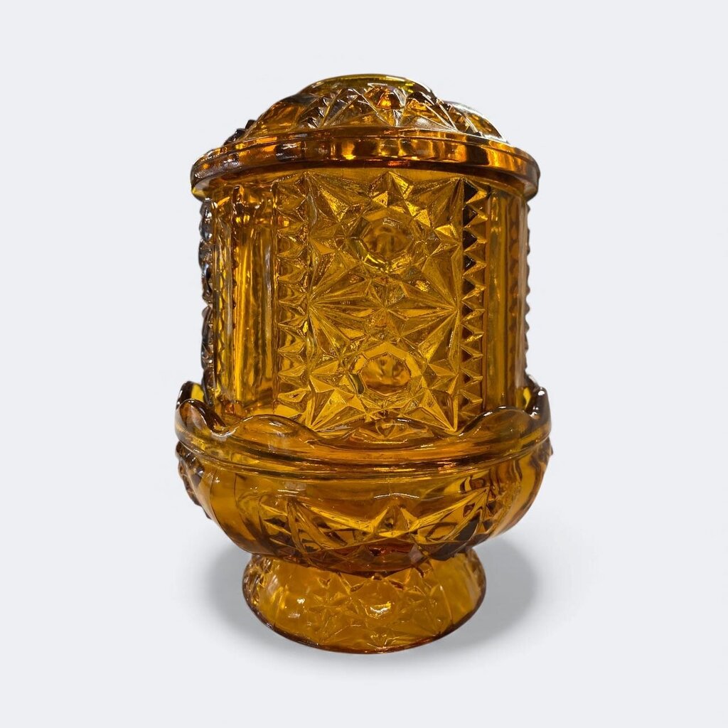 MCM Indiana Glass Amber Stars and Bars Fairy Tea Light Holder