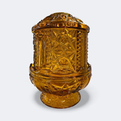 MCM Indiana Glass Amber Stars and Bars Fairy Tea Light Holder