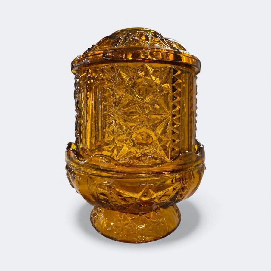 MCM Indiana Glass Amber Stars and Bars Fairy Tea Light Holder