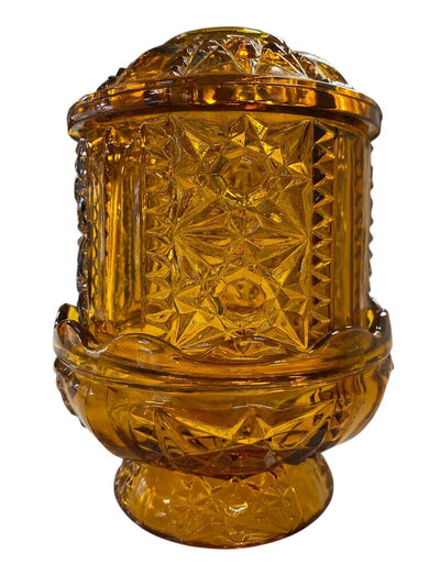 MCM Indiana Glass Amber Stars and Bars Fairy Tea Light Holder