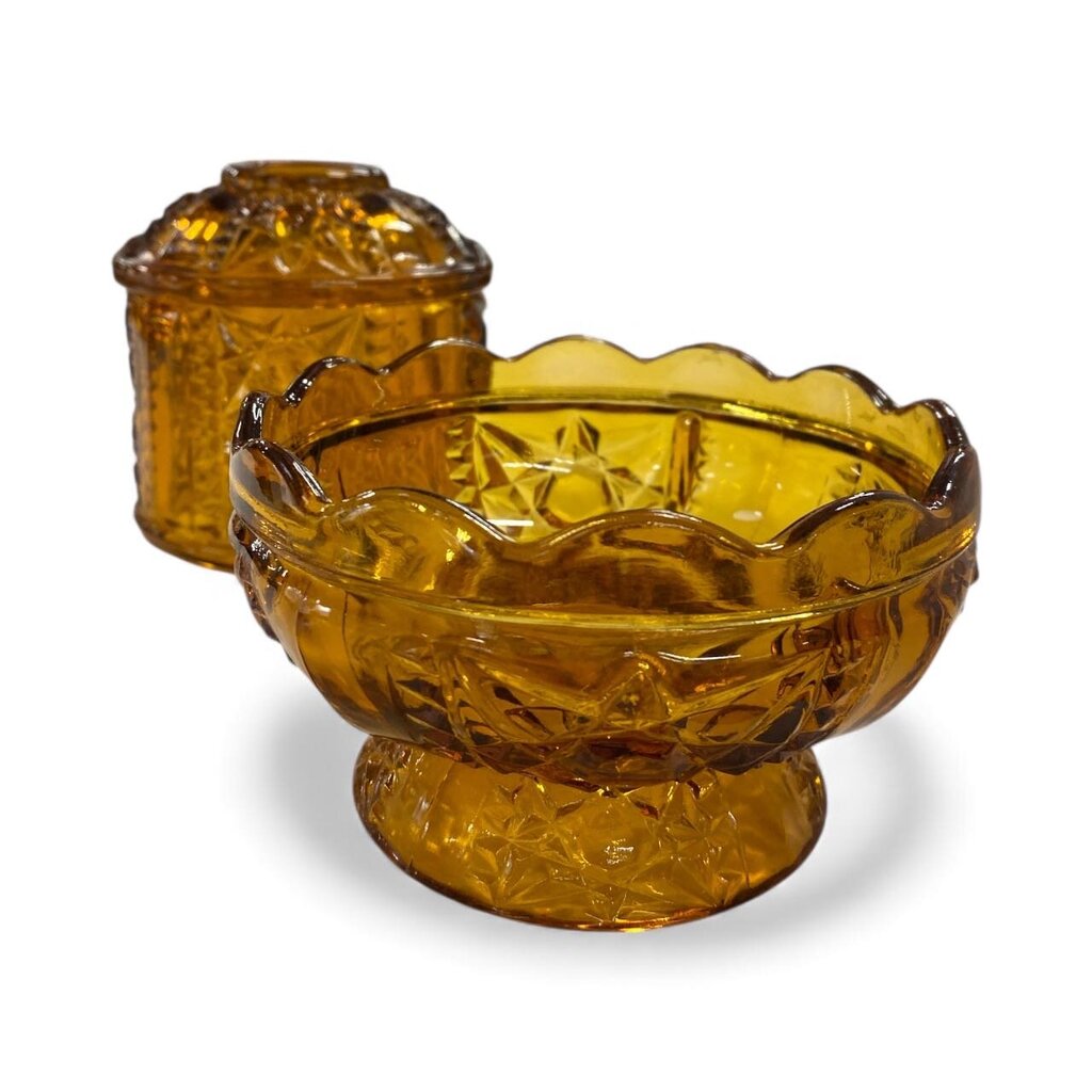 MCM Indiana Glass Amber Stars and Bars Fairy Tea Light Holder