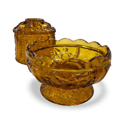 MCM Indiana Glass Amber Stars and Bars Fairy Tea Light Holder