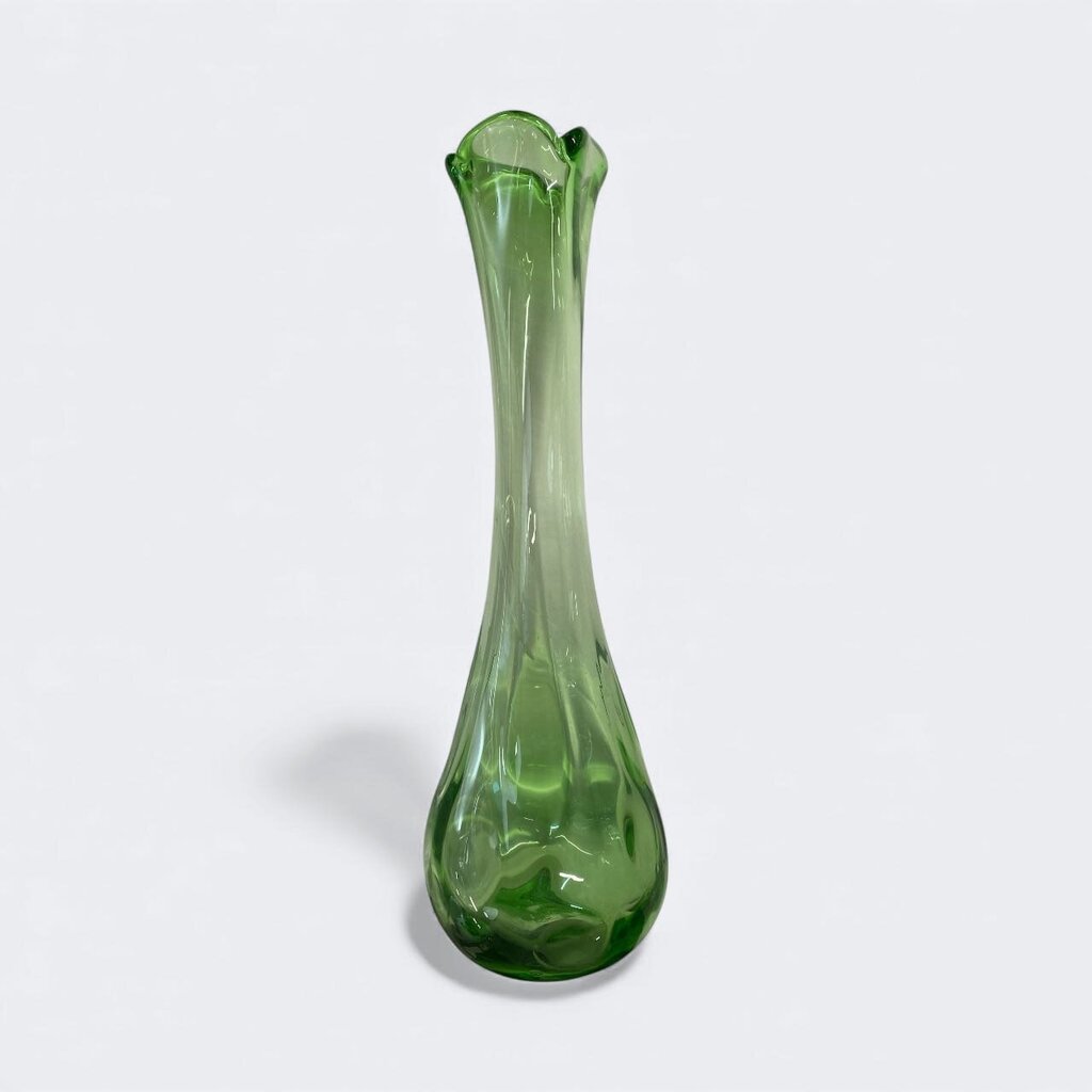 Vintage MCM Green Glas Swung Vase