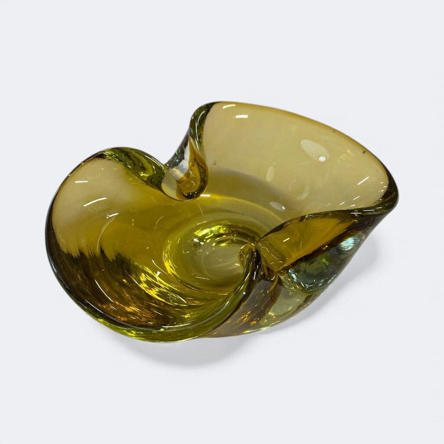 Vintage Green Art Glass Bowl, Catchall or Ashtray