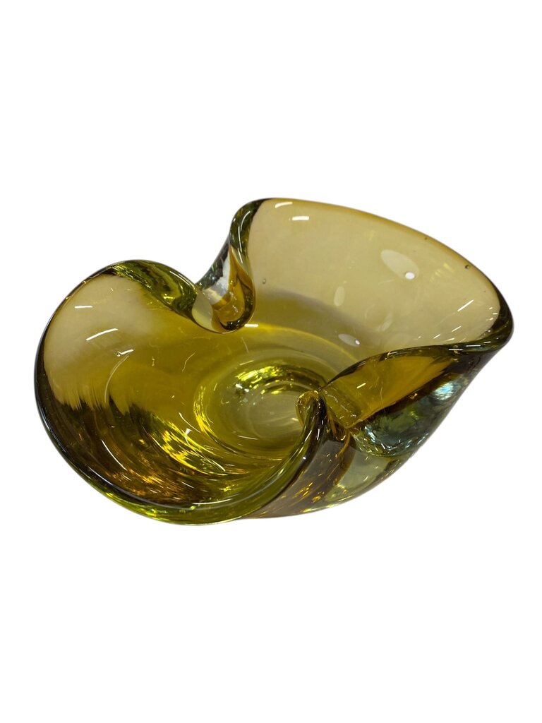 Vintage Green Art Glass Bowl, Catchall or Ashtray