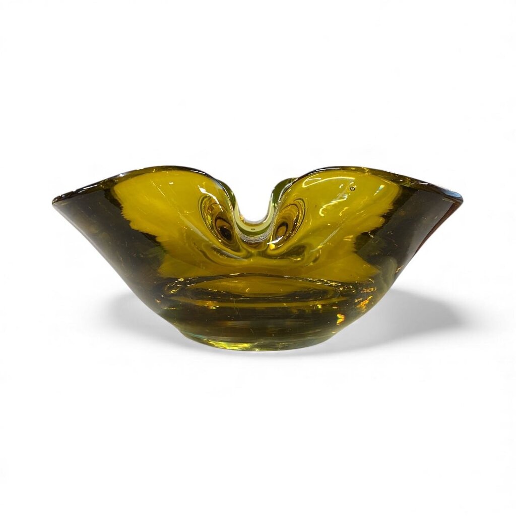Vintage Green Art Glass Bowl, Catchall or Ashtray