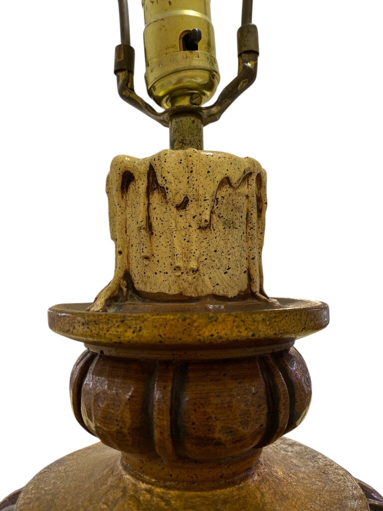 Vintage 1950's Giltwood Heavily Carved Urn-Shape Table Lamp w/ Golden Empire Silk Box Pleat Lampshade