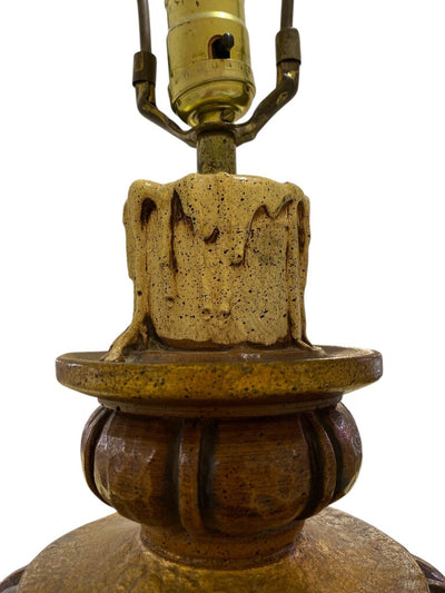 Vintage 1950's Giltwood Heavily Carved Urn-Shape Table Lamp w/ Golden Empire Silk Box Pleat Lampshade