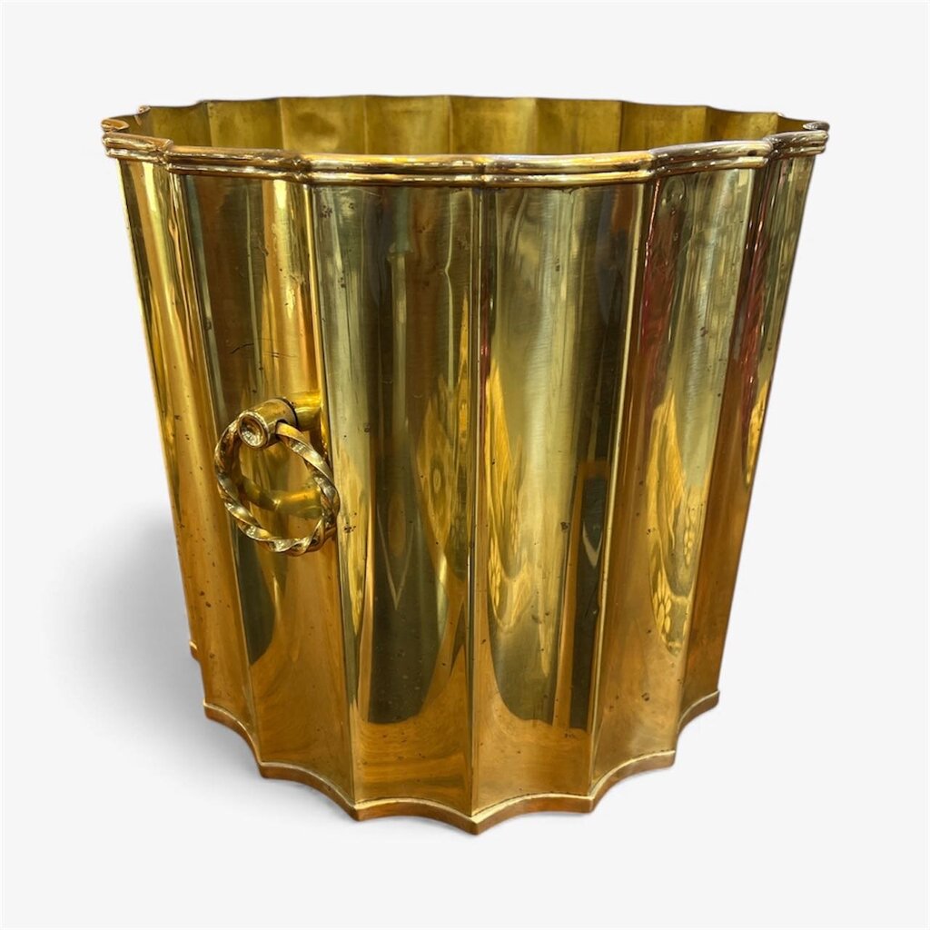 Vintage Brass Fluted Planter w/Ring Handles