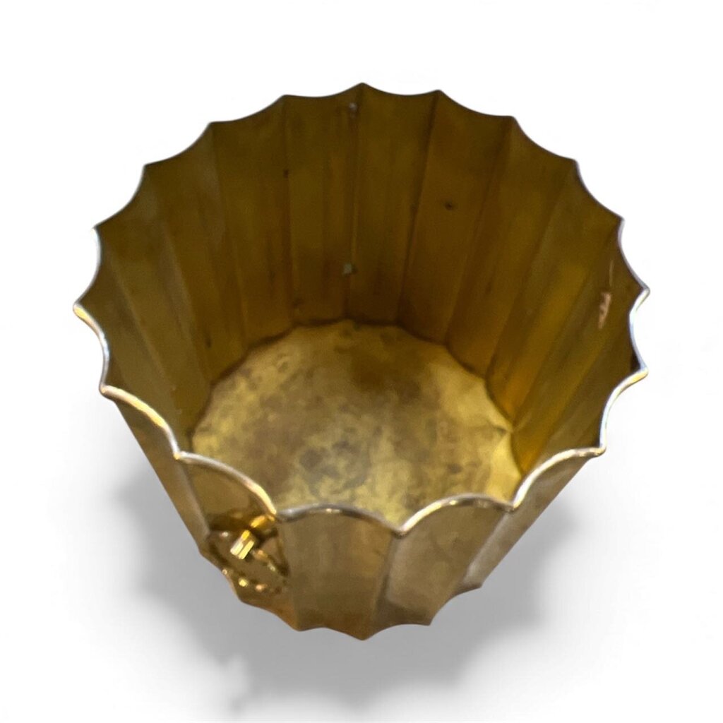 Vintage Brass Fluted Planter w/Ring Handles