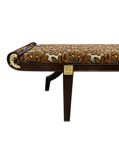 Mid Century Dark Wood Upholstered Leaves Bench