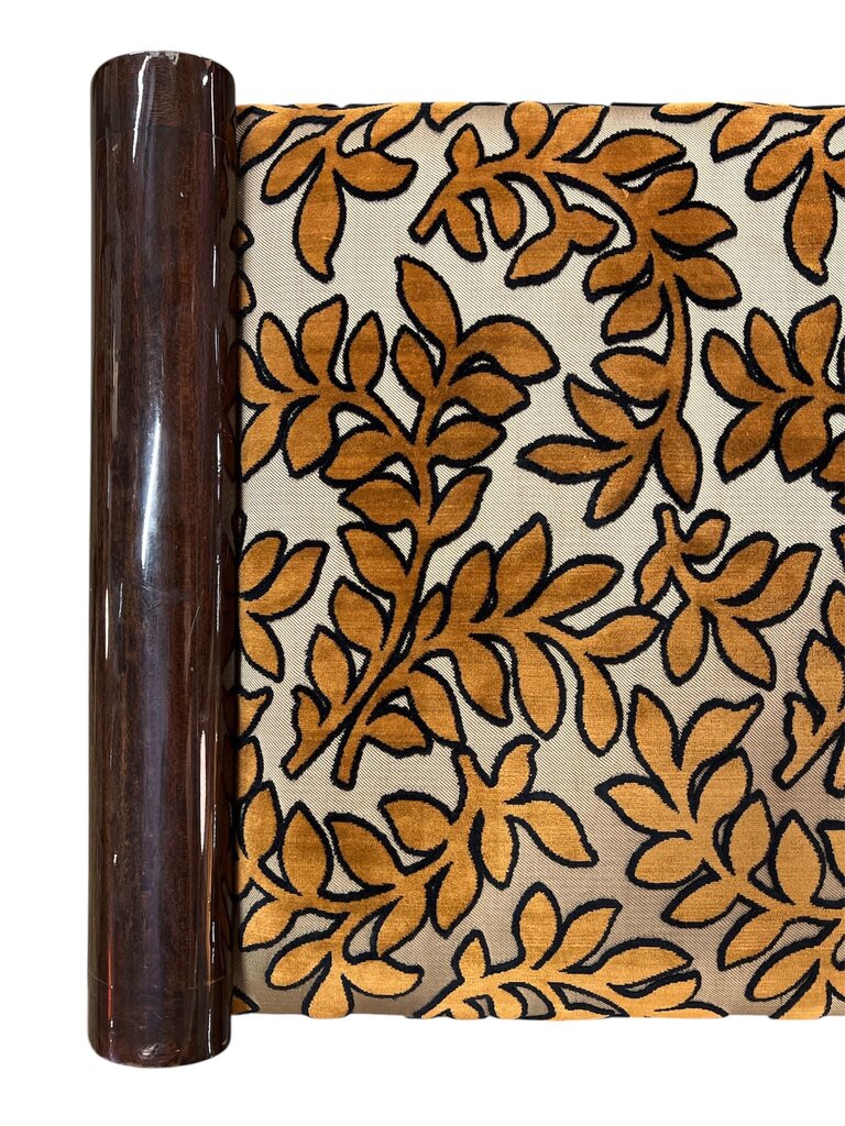 Mid Century Dark Wood Upholstered Leaves Bench