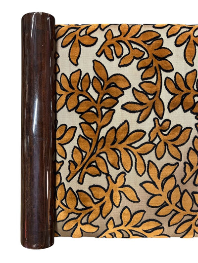 Mid Century Dark Wood Upholstered Leaves Bench