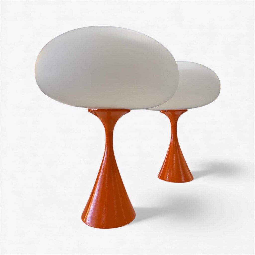 Mid Century Pair Laurel Mushroom Lamp in Orange (Set of 2)