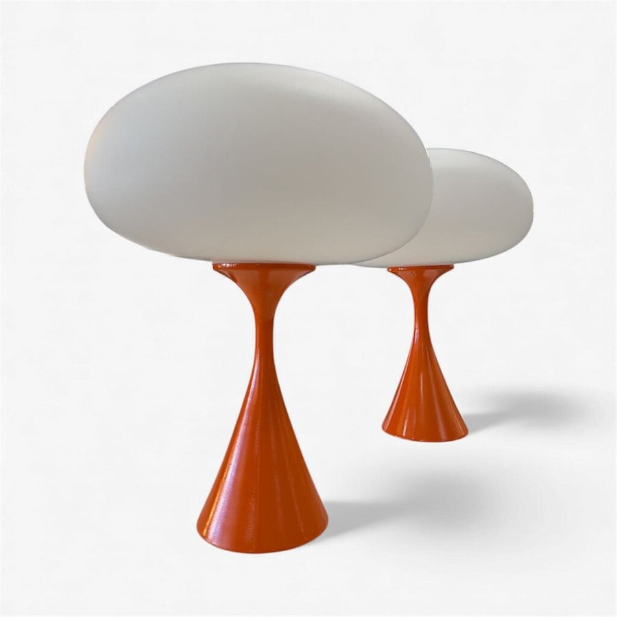 Mid Century Pair Laurel Mushroom Lamp in Orange (Set of 2)