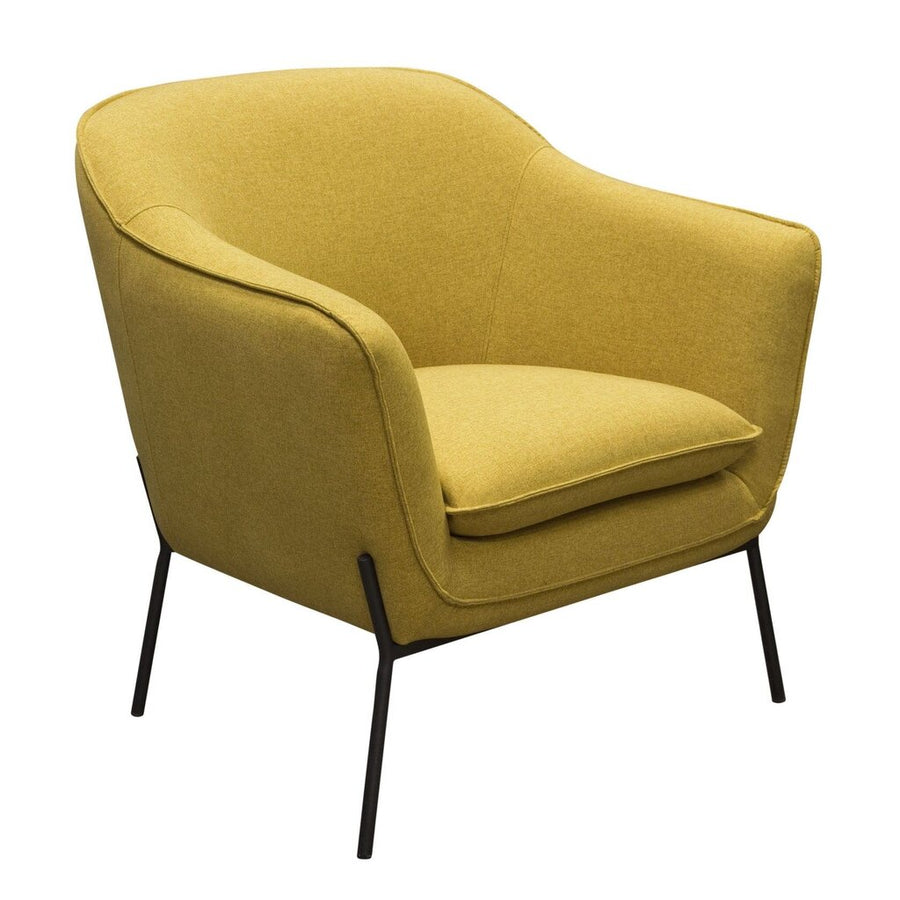 Modern Status Accent Chair in Plush Yellow Fabric with Stylish Metal Legs