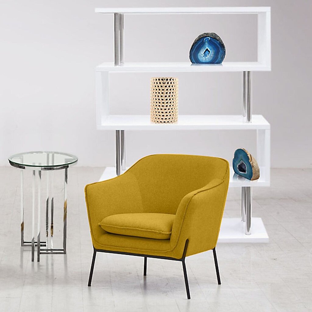 Modern Status Accent Chair in Plush Yellow Fabric with Stylish Metal Legs