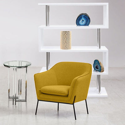 Modern Status Accent Chair in Plush Yellow Fabric with Stylish Metal Legs