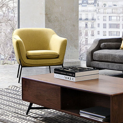 Modern Status Accent Chair in Plush Yellow Fabric with Stylish Metal Legs