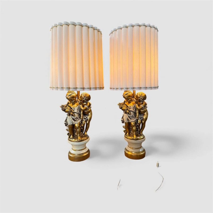 Vintage Pair of Italian Cherub Table Lamps