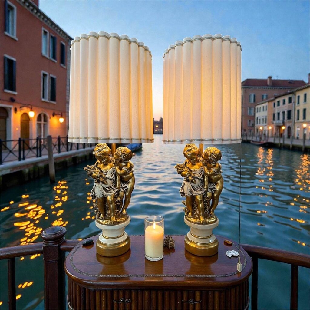Vintage Pair of Italian Cherub Table Lamps