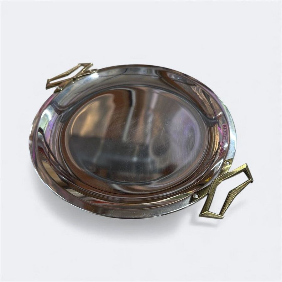 Vintage MCM Kromex Chrome Serving Tray with Brass Handles