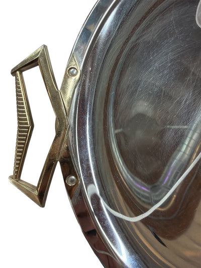 Vintage MCM Kromex Chrome Serving Tray with Brass Handles