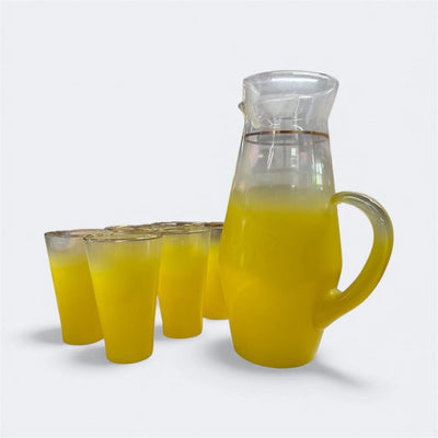 Vintage Blendo Frosted Yellow Pitcher and Tumbler Set (Set of 7)